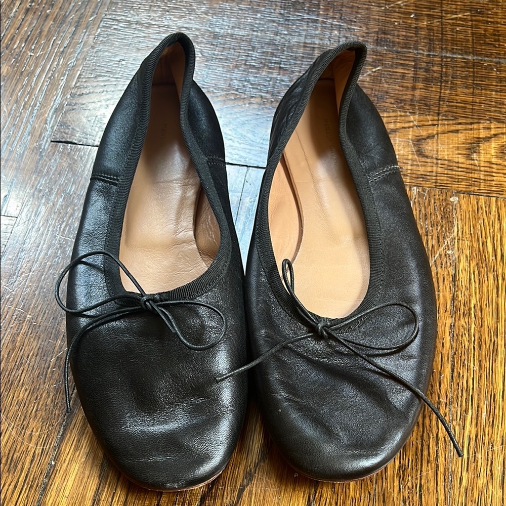 Black Leather Women's Ballet Flats